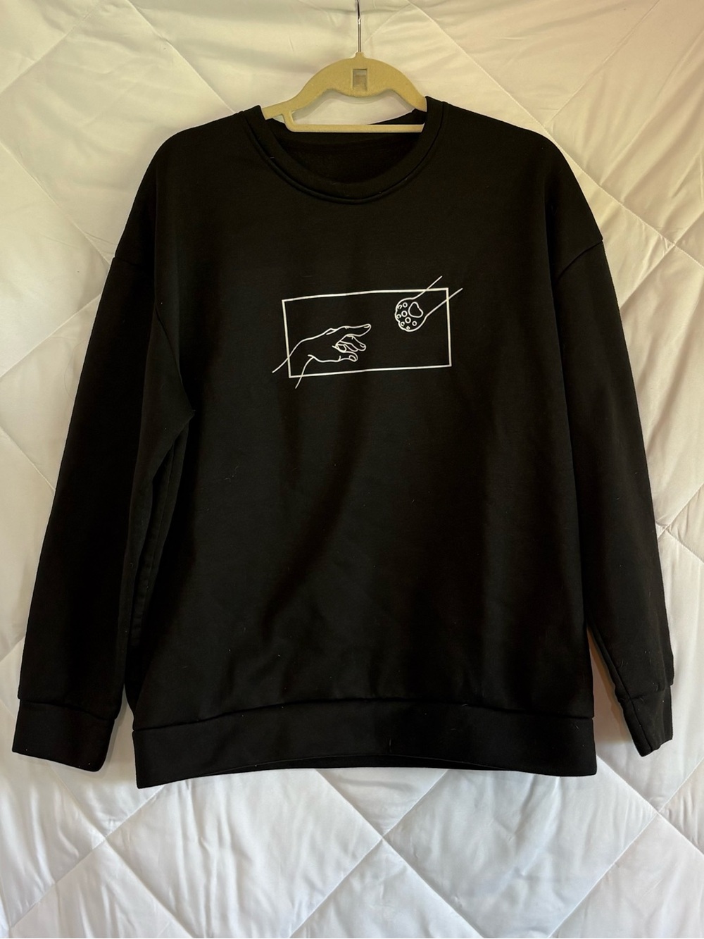 SHEIN Black Crewneck Sweater with Minimal White Graphic